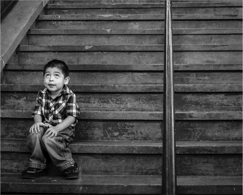 NY photography, americana photography, vintage photography, black and white photography, boy, sitting, stairs, looking up